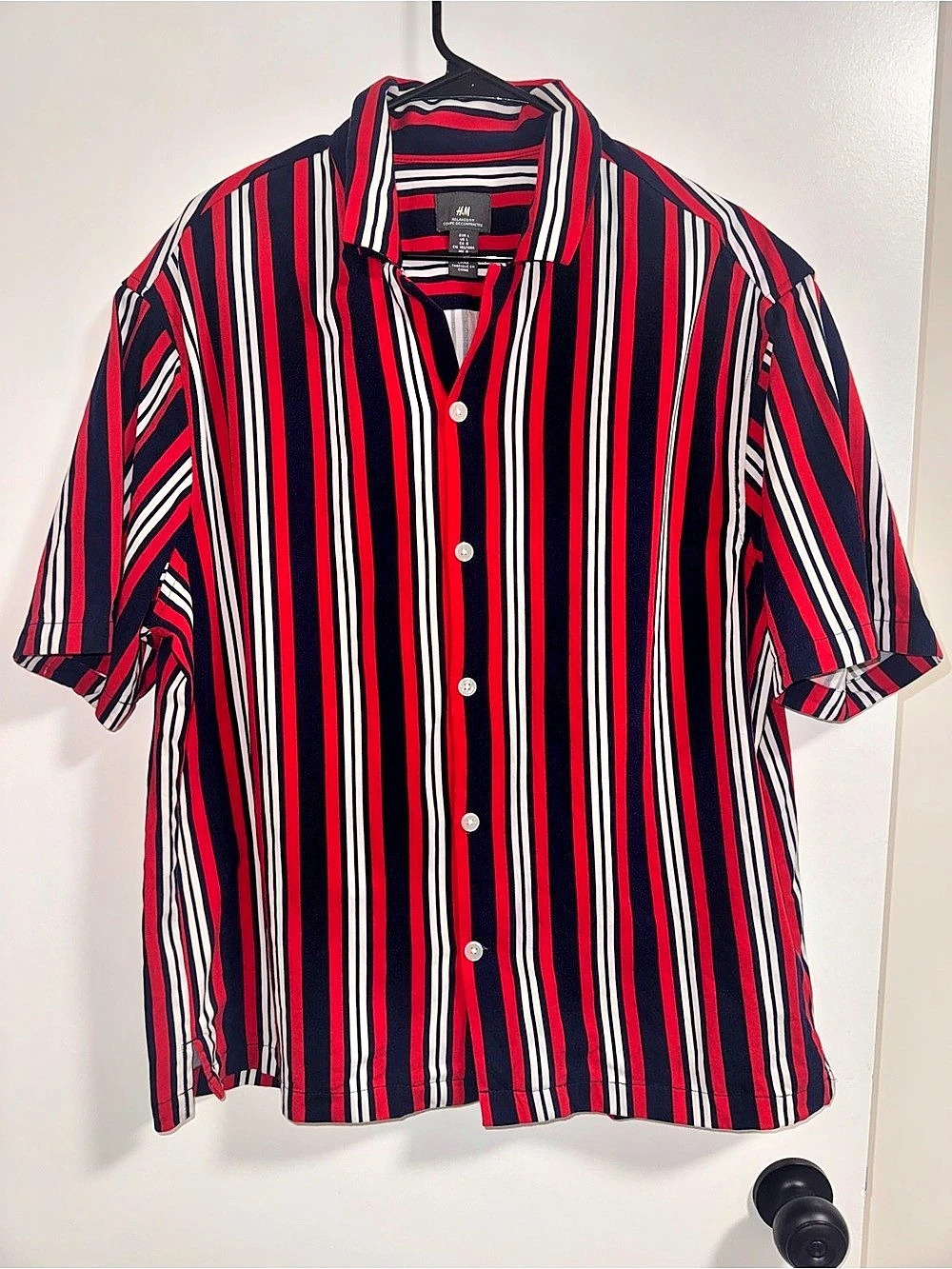 H&M Striped Cotton Shirt in Red & Blue Size Medium